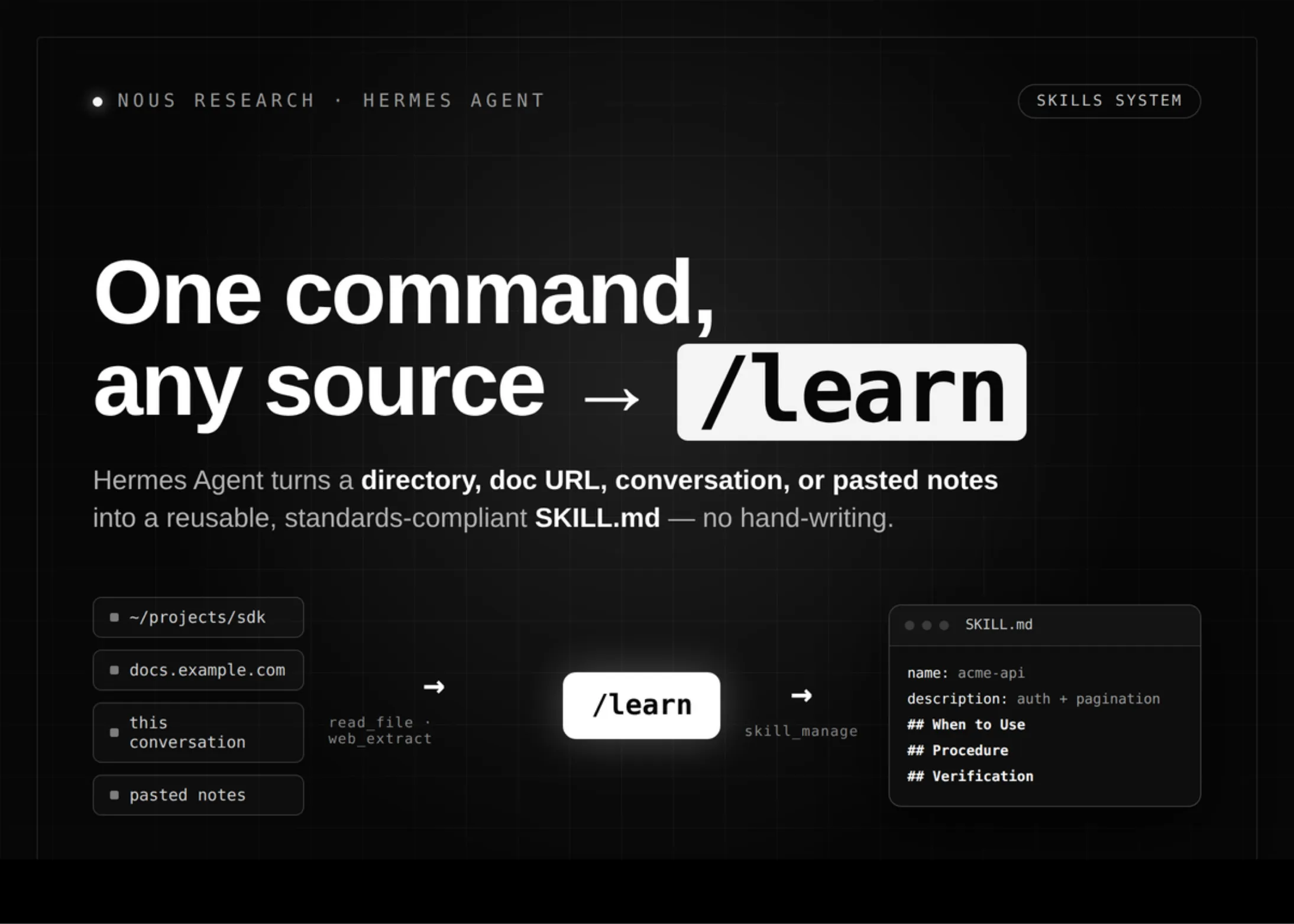 Nous Research adiciona /learn ao Hermes Agent: crie skills sem escrever SKILL.md | IA em Foco