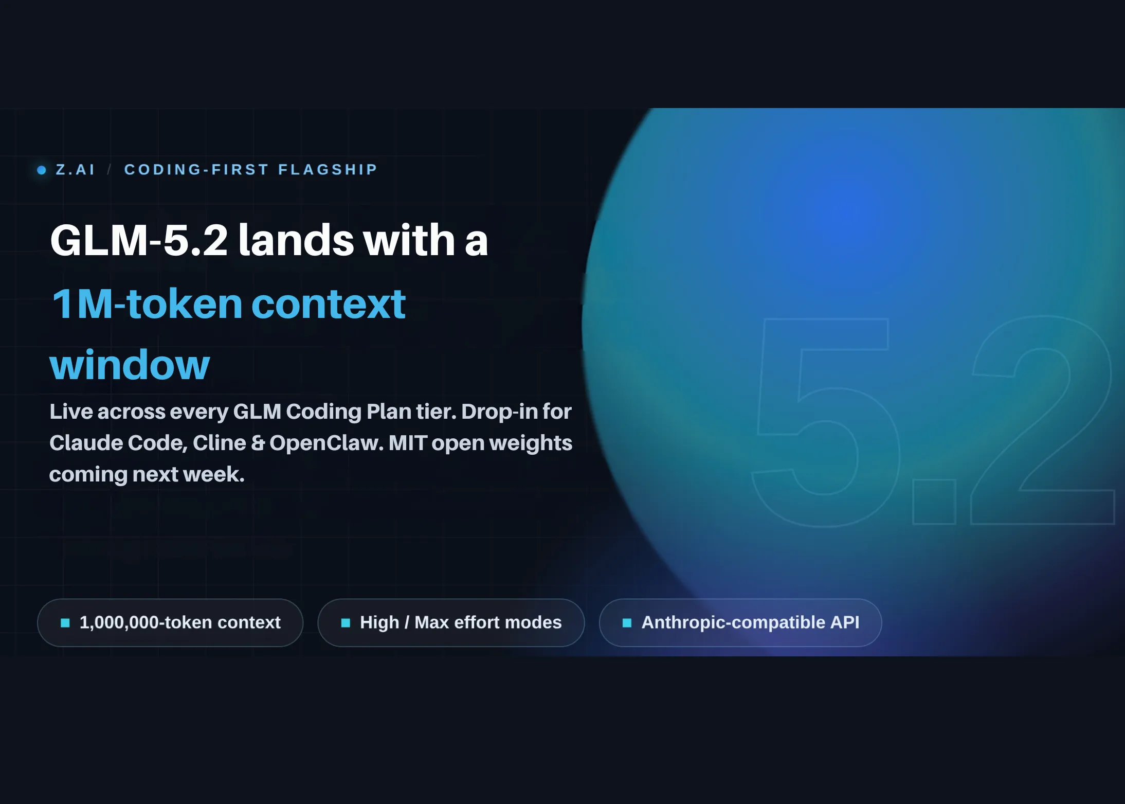 Z.ai LanÃ§a GLM-5.2: Contexto de 1 MilhÃ£o de Tokens e Dois NÃ­veis de RaciocÃ­nio